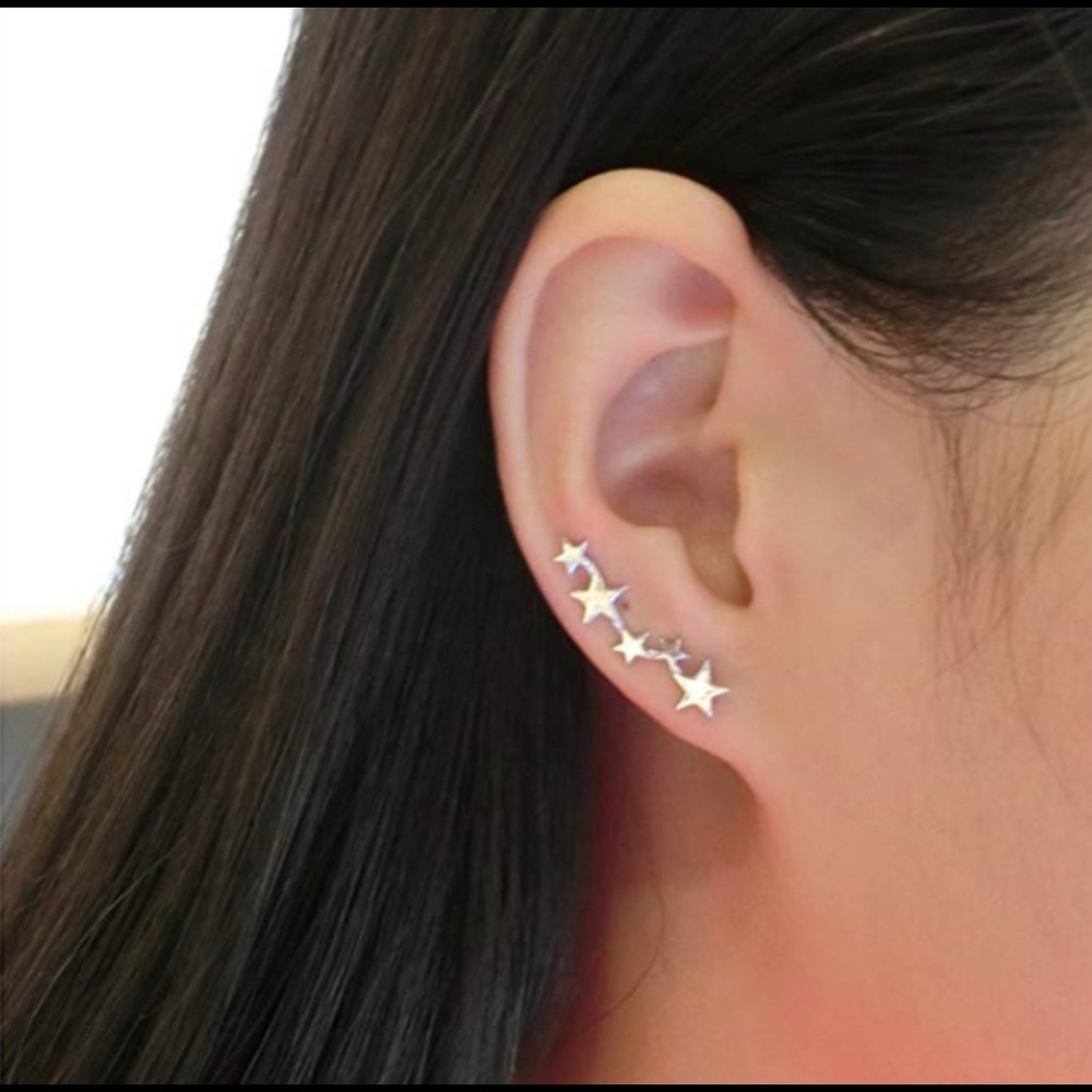 Silver Stars Ear Climber Earrings